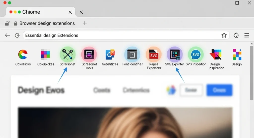 Designer's browser toolbar with essential extensions highlighted