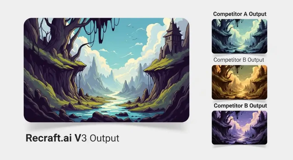 Recraft V3 vector output comparison with competitor tools